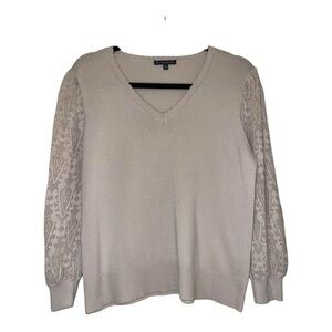 Adrianna Papell Pink V-Neck Sweater with Lace Sleeves